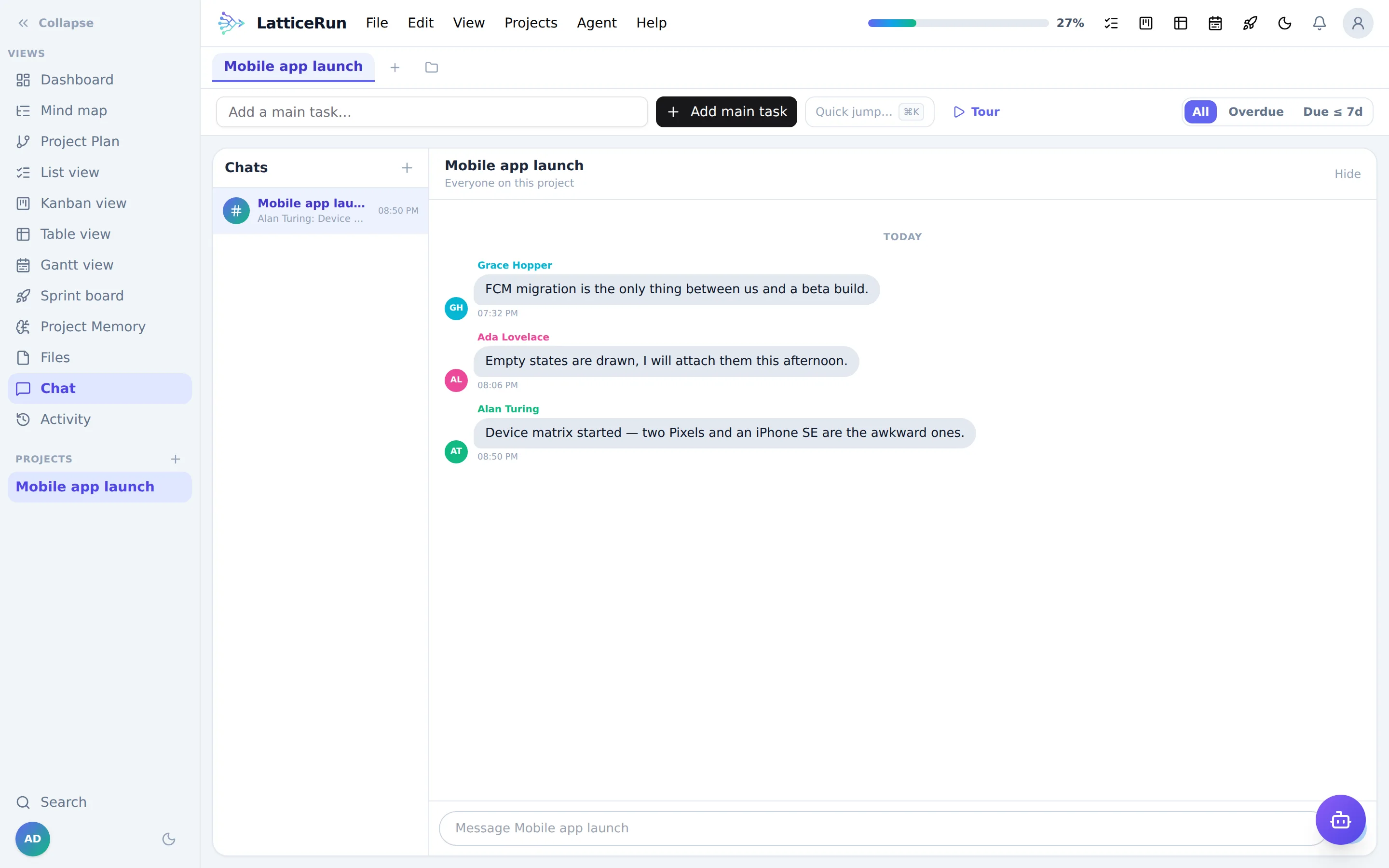 LatticeRun project chat beside the work